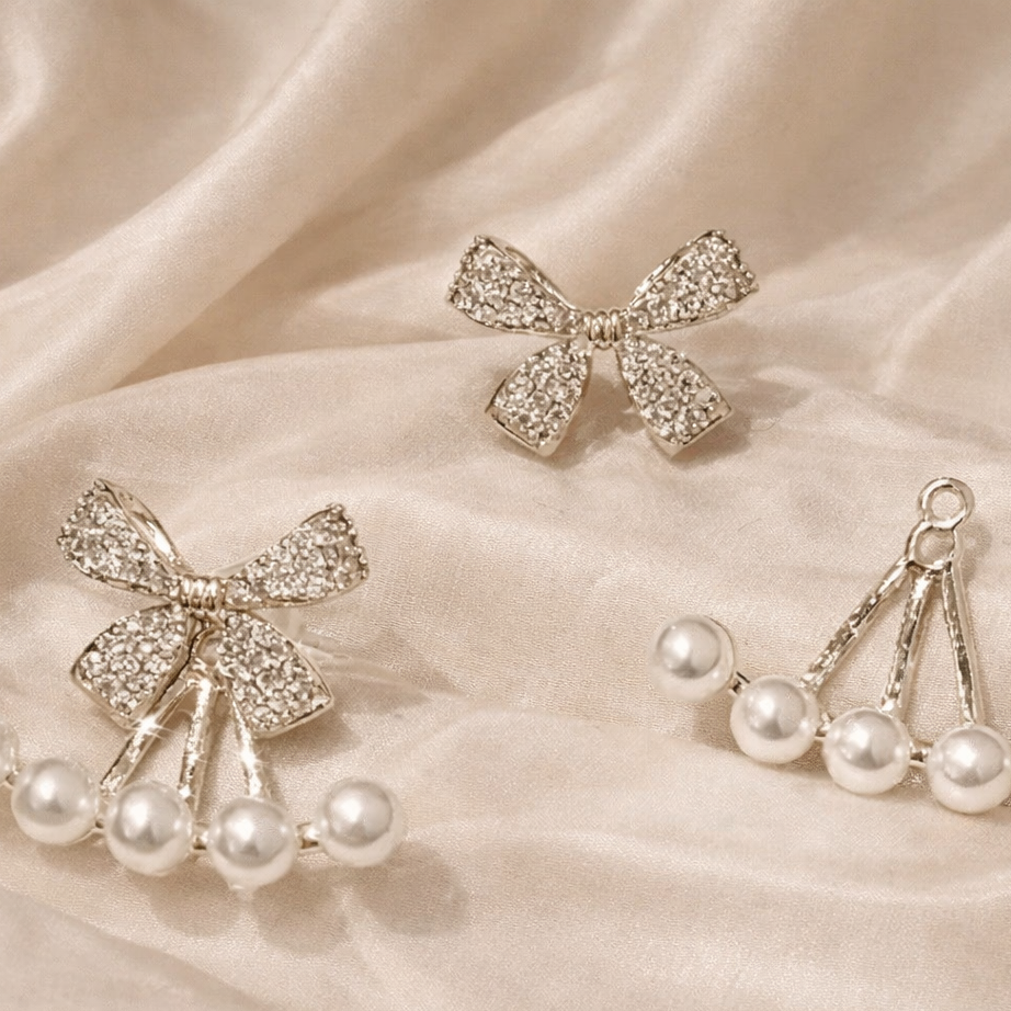 Bow Style Pearl Zircon -Earrings