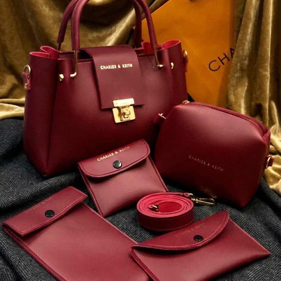 5 Pcs Women's PU Leather Plain Handbag