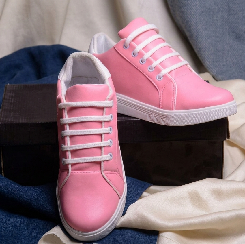 Women's Rexine Pink Sneakers Shoes