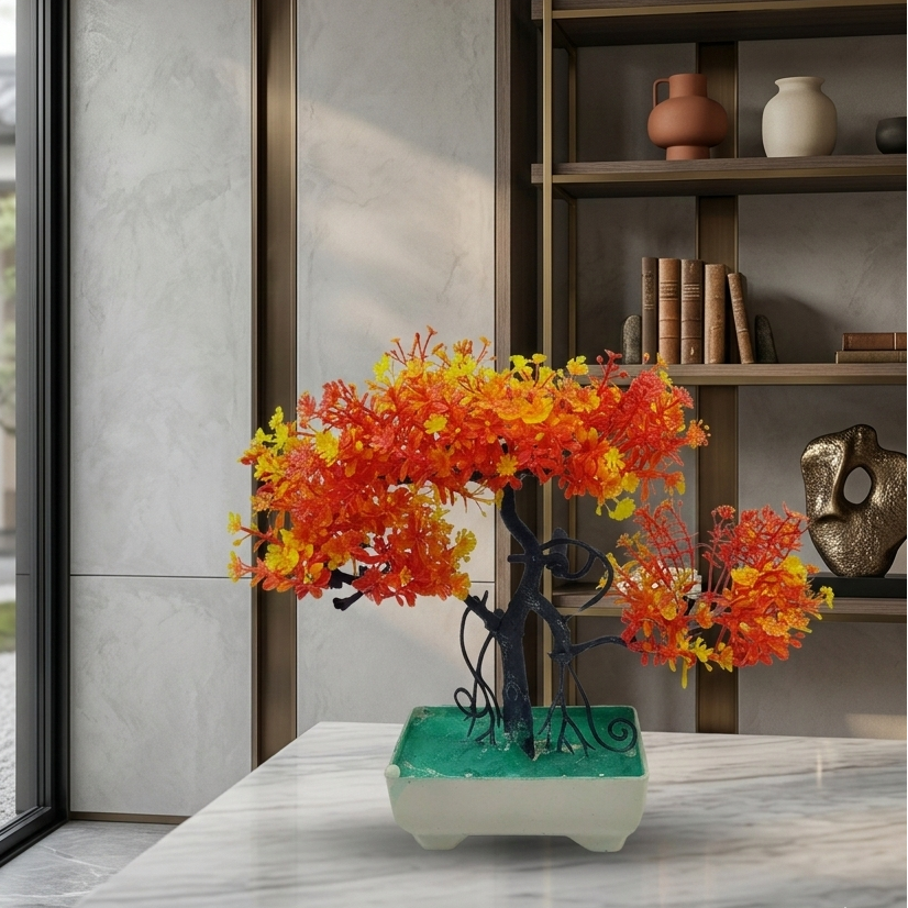 Artificial Yellow Orange Bonsai Tree - Decor