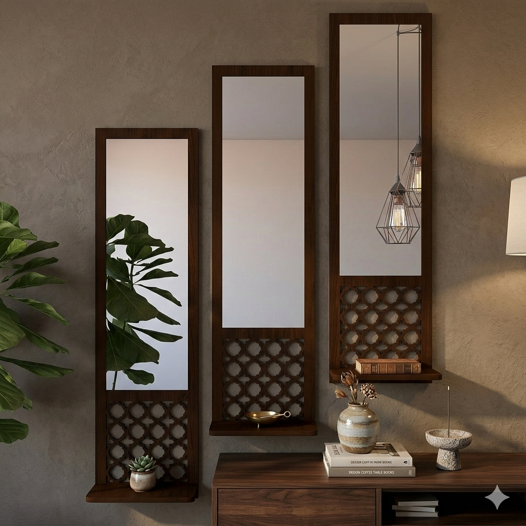 Set of 03 Acrylic Mirror Wooden Wall decor