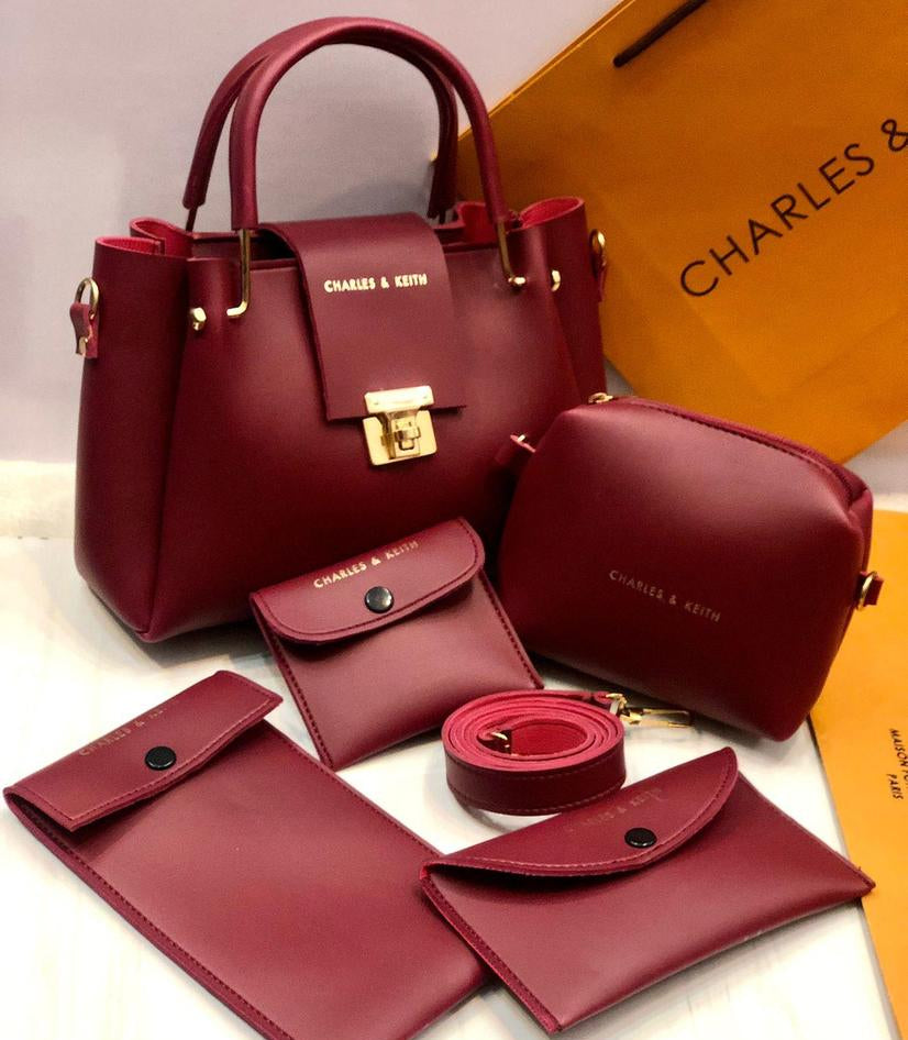 5 Pcs Women's PU Leather Plain Handbag