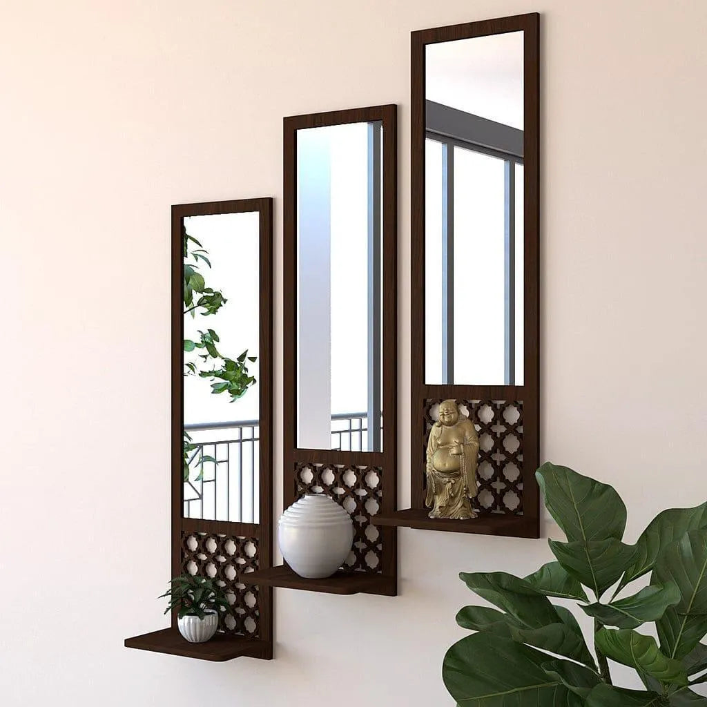 Set of 03 Acrylic Mirror Wooden Wall decor