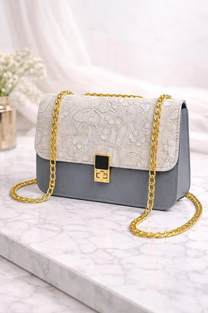 Elegant Embossed Floral Chain Shoulder Bag