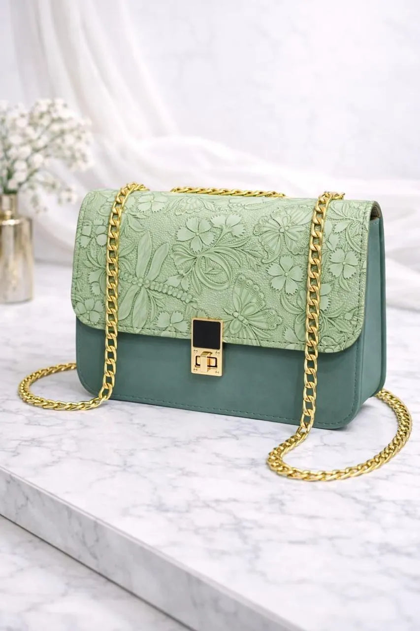 Elegant Embossed Floral Chain Shoulder Bag