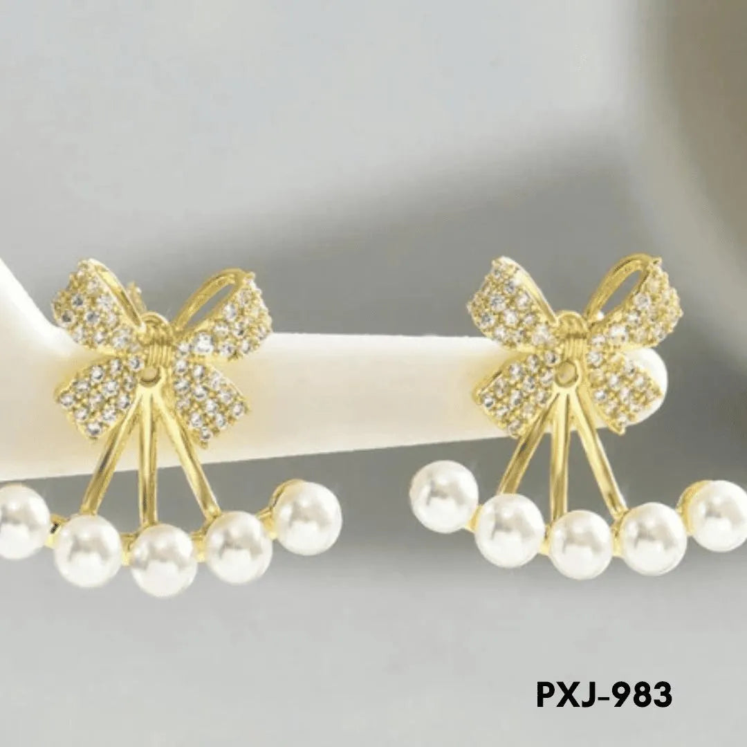Bow Style Pearl Zircon -Earrings