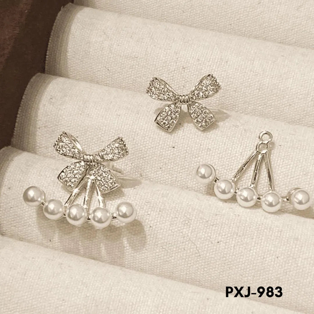 Bow Style Pearl Zircon -Earrings