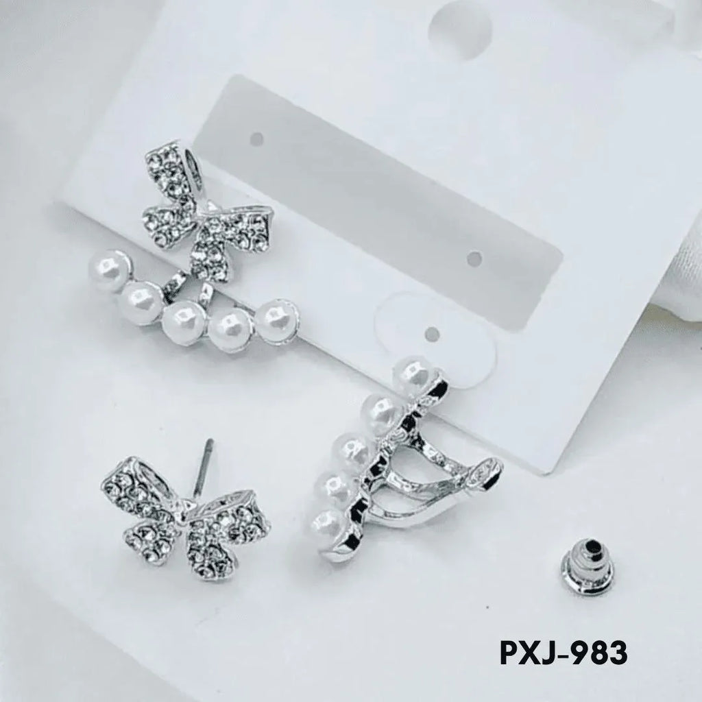 Bow Style Pearl Zircon -Earrings