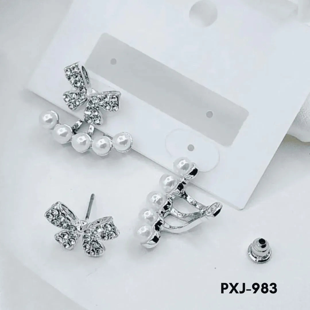 Bow Style Pearl Zircon -Earrings
